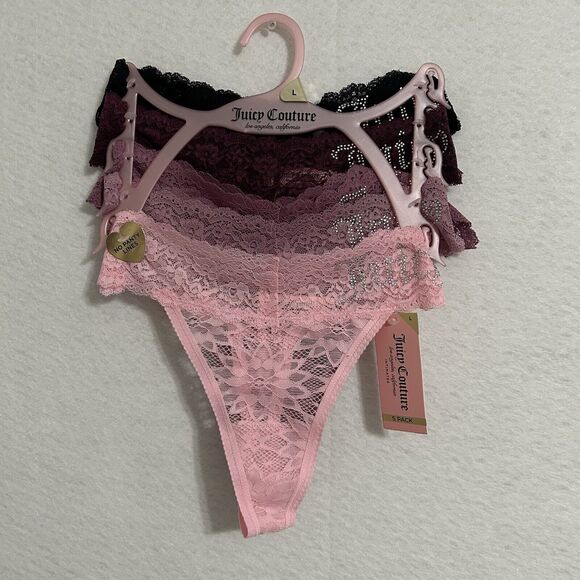 Juicy Couture Panties Women Large 5 pk JC9889 NoLine Thong Lace Logo Stretch NWT - Picture 7 of 8